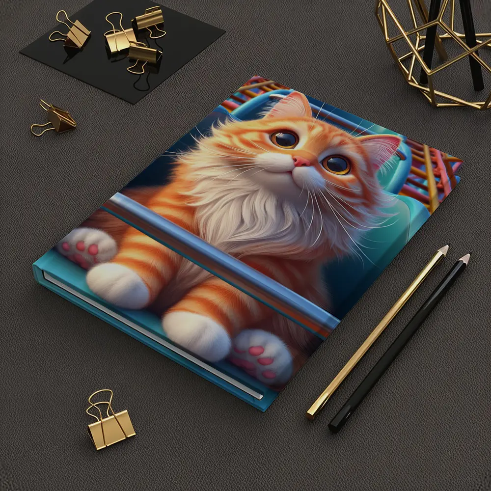 Orange Cat Riding Roller Coaster Cartoon Art – Notebooks