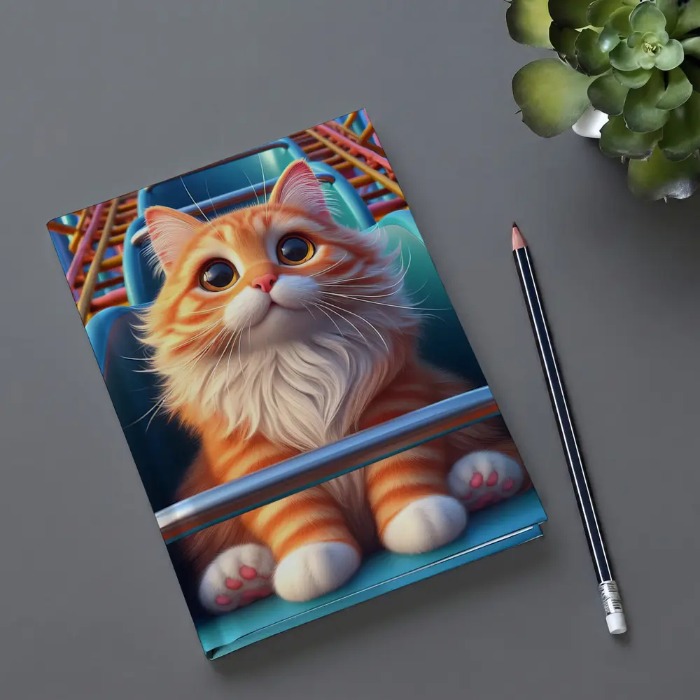 Orange Cat Riding Roller Coaster Cartoon Art – Notebooks