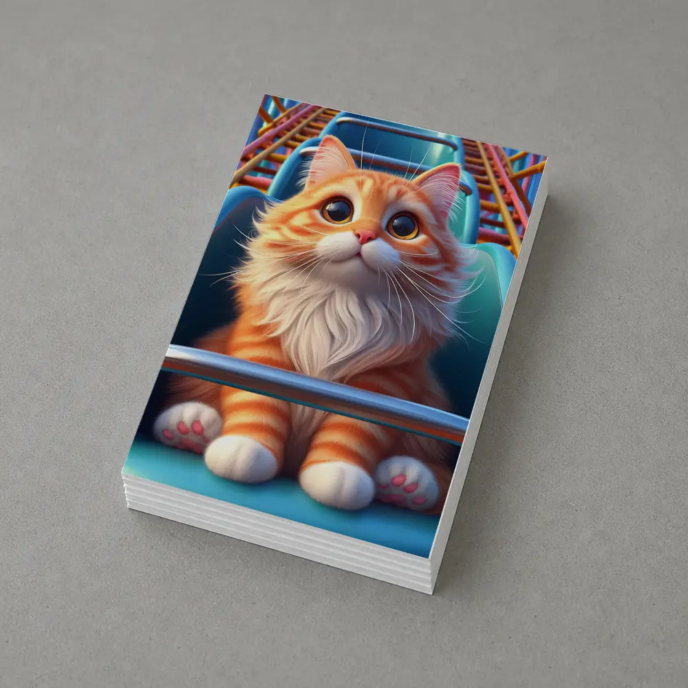 Orange Cat Riding Roller Coaster Cartoon Art – Postcards