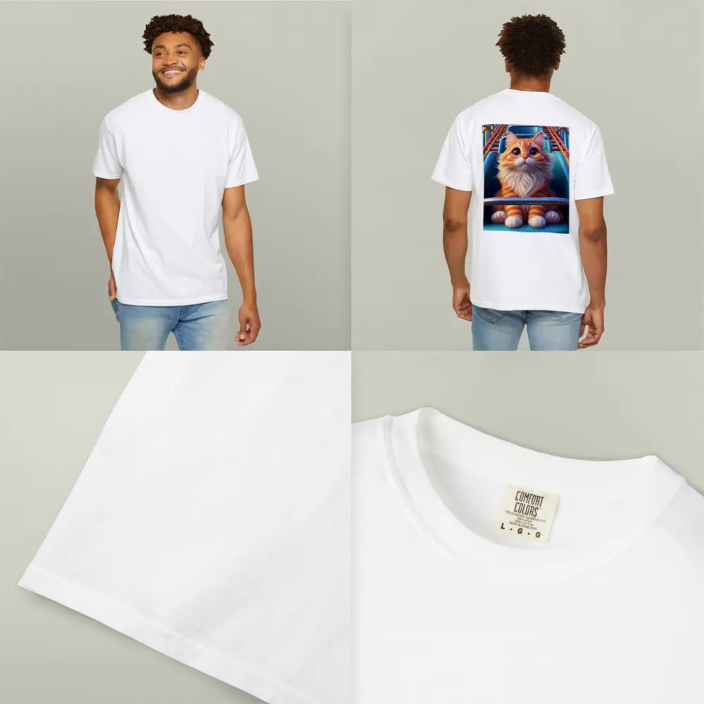 Orange Cat Riding Roller Coaster Cartoon Art – T-Shirts