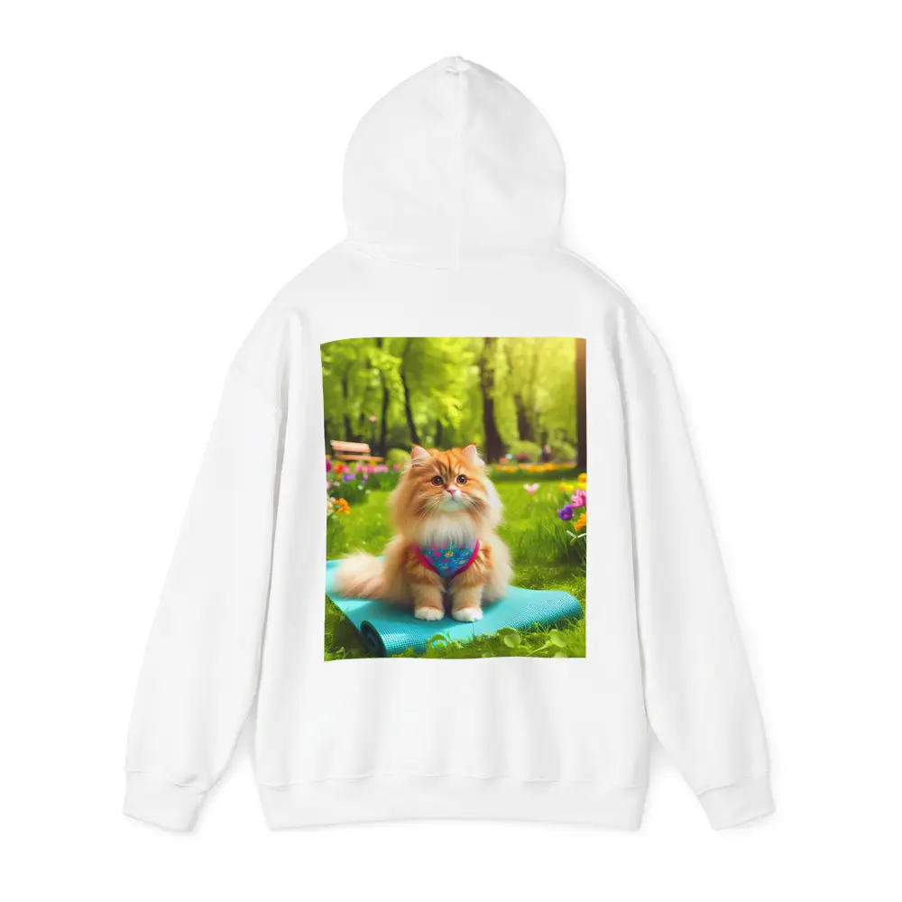 Fluffy Orange Cat on Yoga Mat Park – Hoodies