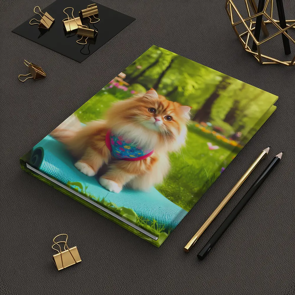 Fluffy Orange Cat on Yoga Mat Park – Notebooks