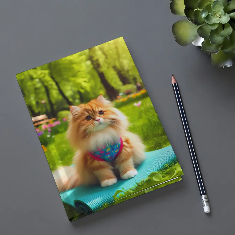 Fluffy Orange Cat on Yoga Mat Park – Notebooks