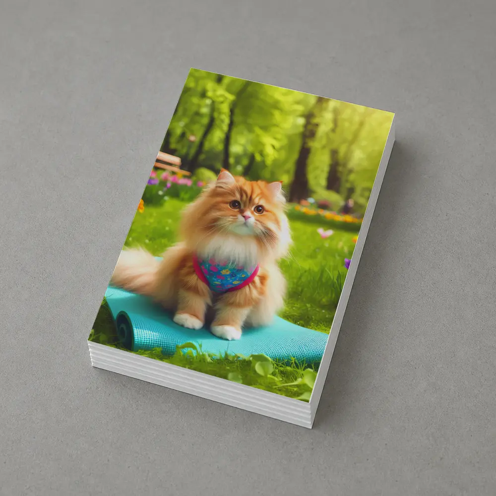 Fluffy Orange Cat on Yoga Mat Park – Postcards
