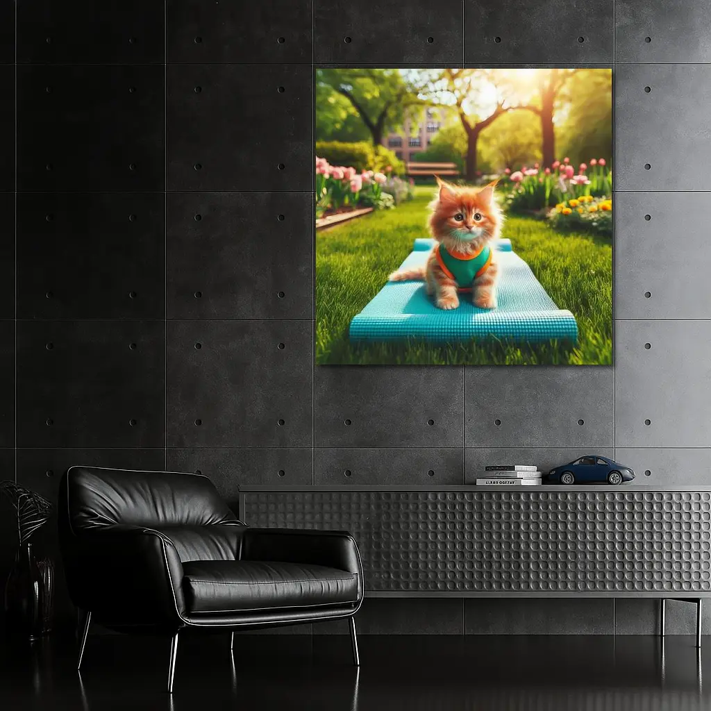 Orange Kitten on Yoga Mat Park – Wall Art