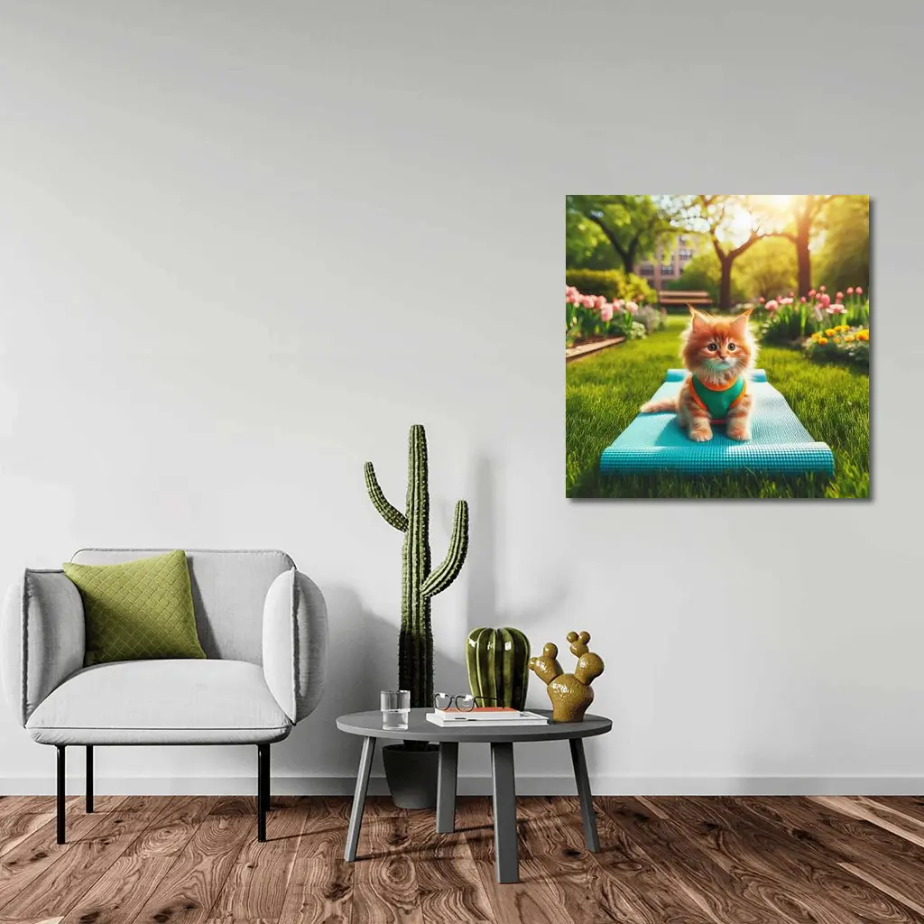 Orange Kitten on Yoga Mat Park – Wall Art