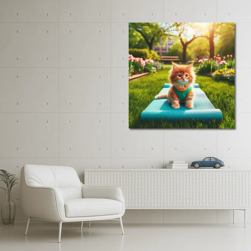 Orange Kitten on Yoga Mat Park – Wall Art