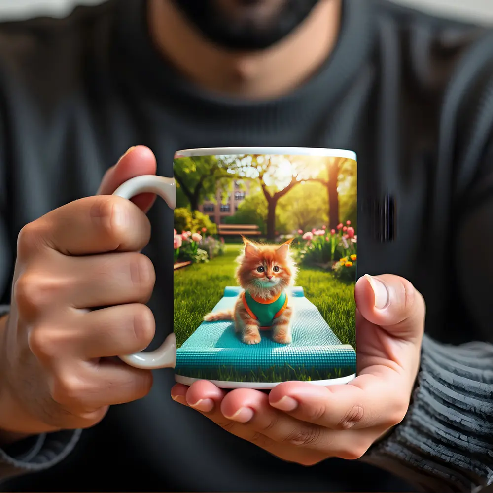 Orange Kitten on Yoga Mat Park – Mugs