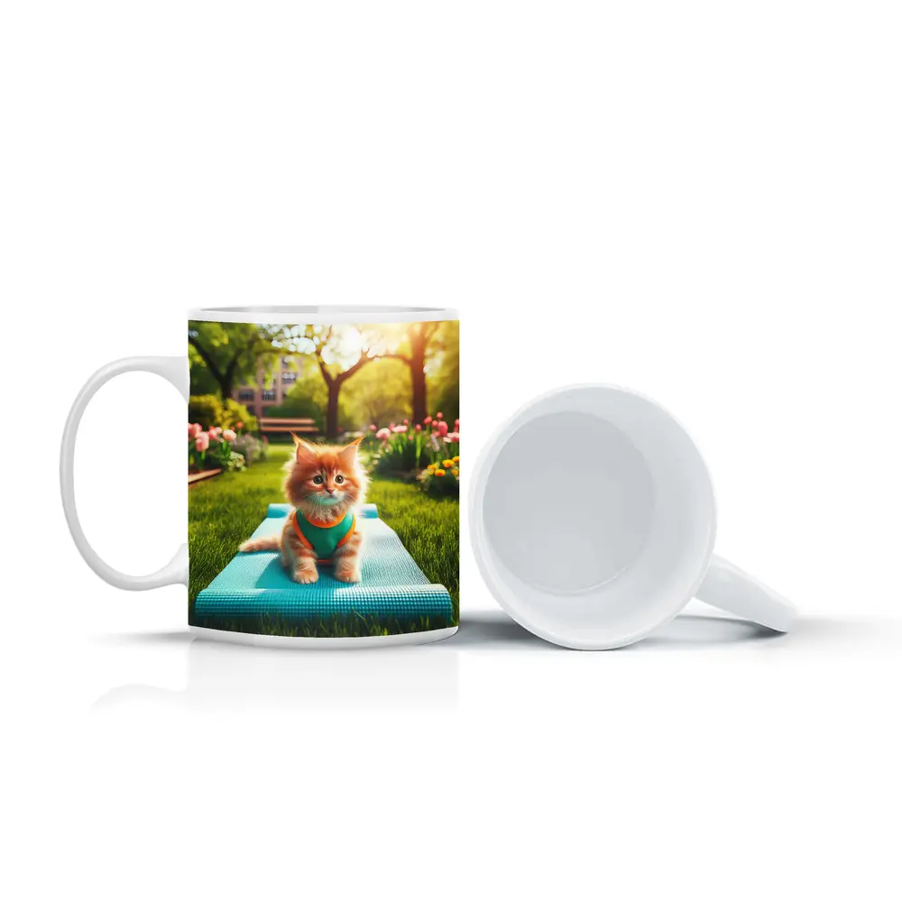 Orange Kitten on Yoga Mat Park – Mugs