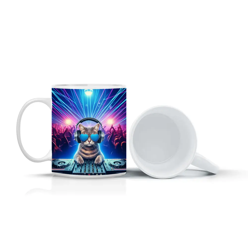 DJ Cat Spinning Decks Disco Party – Mugs