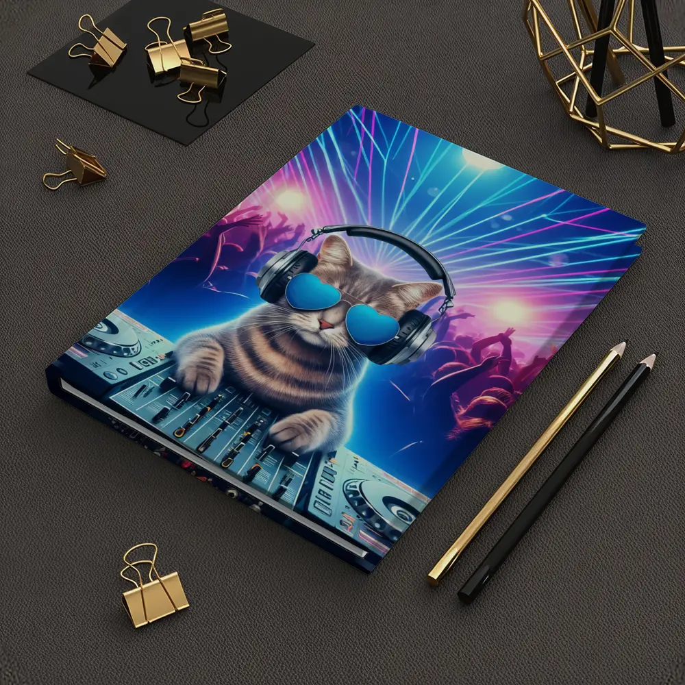 DJ Cat Spinning Decks Disco Party – Notebooks