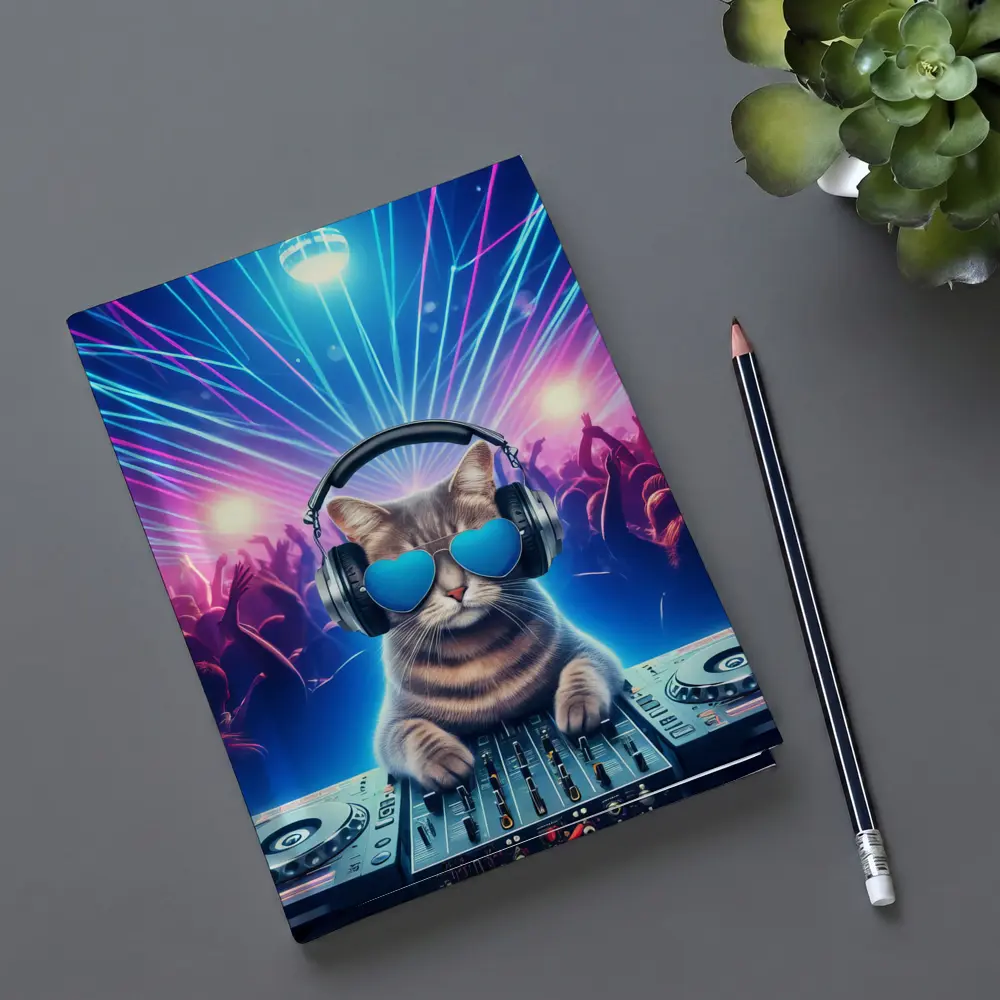 DJ Cat Spinning Decks Disco Party – Notebooks