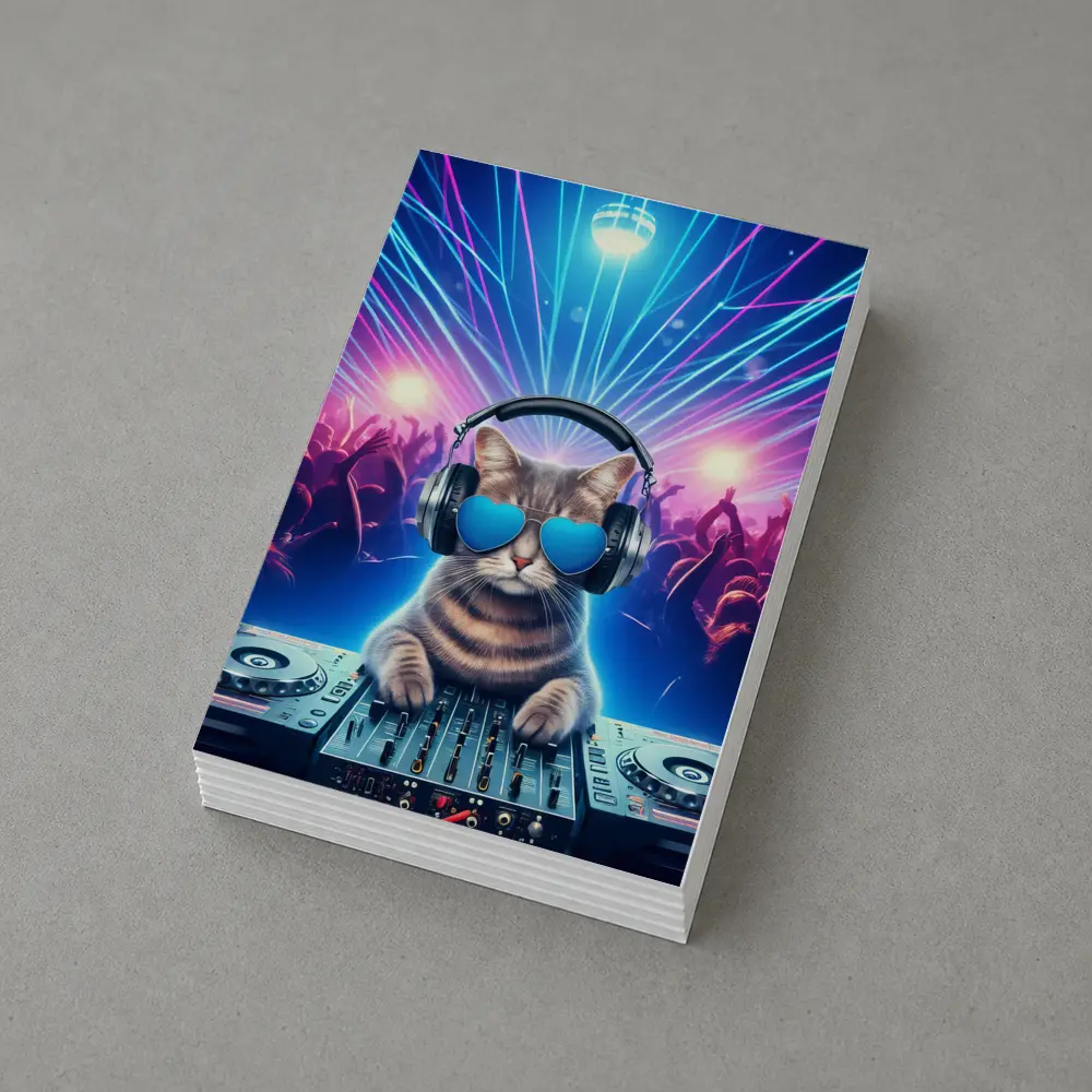 DJ Cat Spinning Decks Disco Party – Postcards