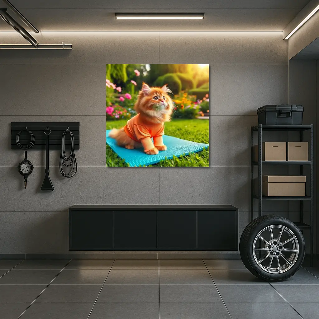 Fluffy Orange Cat Yoga Mat Garden – Wall Art