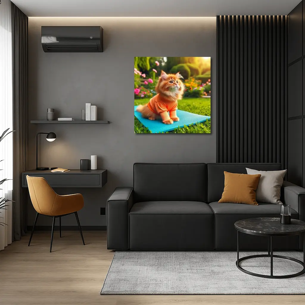 Fluffy Orange Cat Yoga Mat Garden – Wall Art
