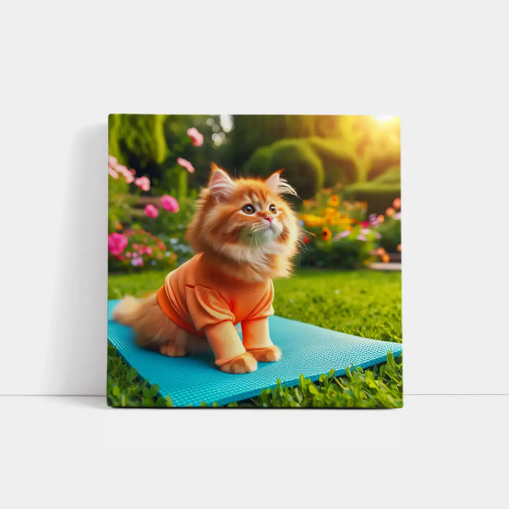 Fluffy Orange Cat Yoga Mat Garden – Wall Art