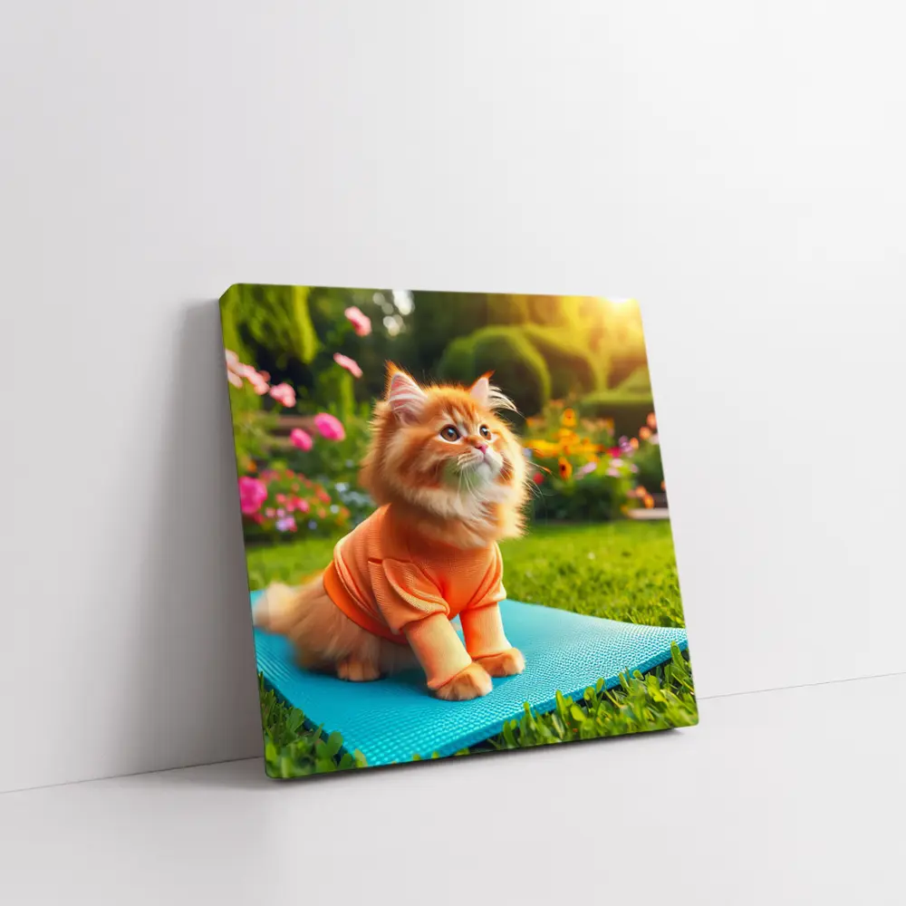Fluffy Orange Cat Yoga Mat Garden – Wall Art