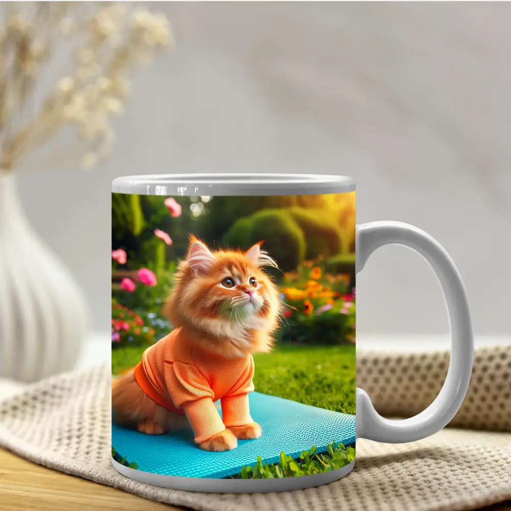 Fluffy Orange Cat Yoga Mat Garden – Mugs