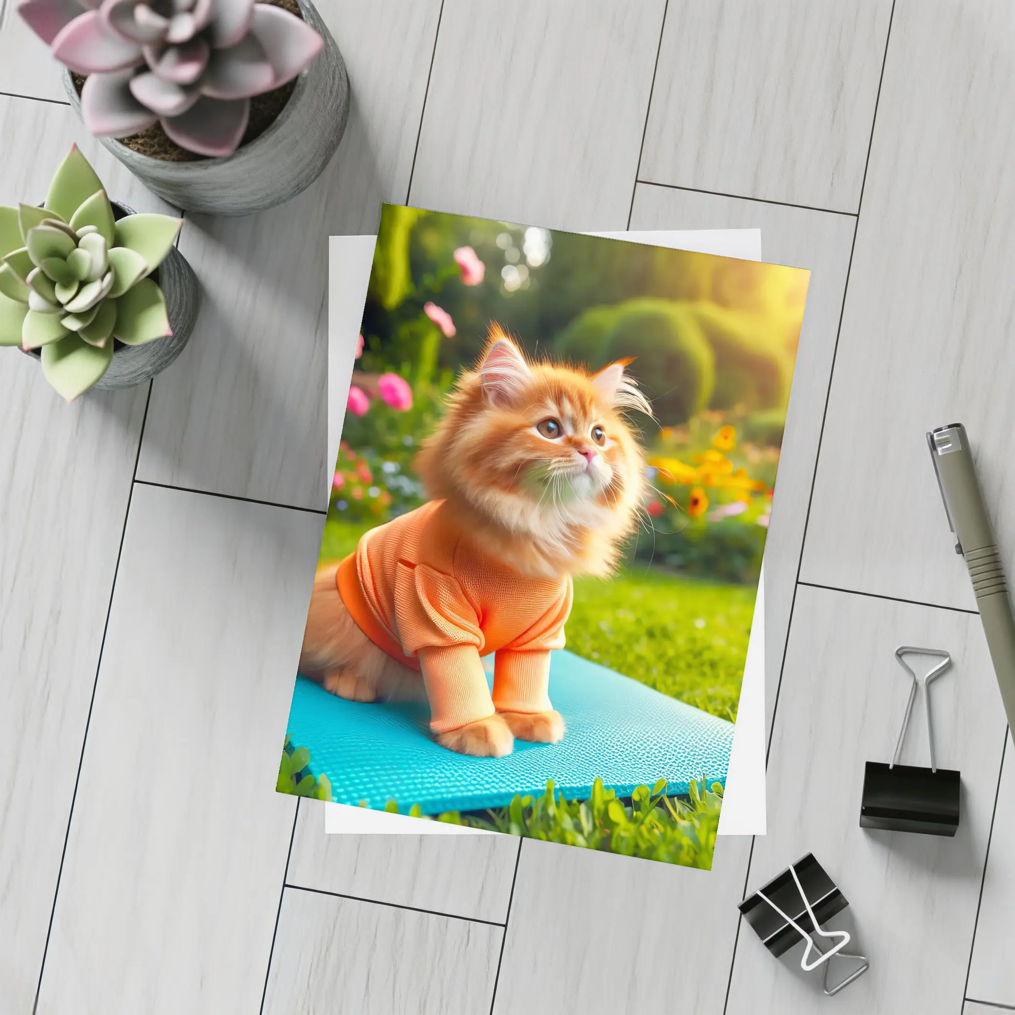 Fluffy Orange Cat Yoga Mat Garden – Postcards