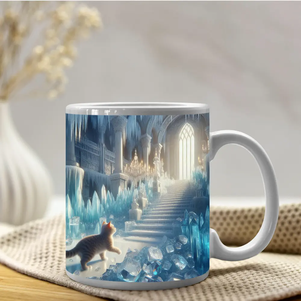 Cat Exploring Frozen Crystal Ice Palace – Mugs