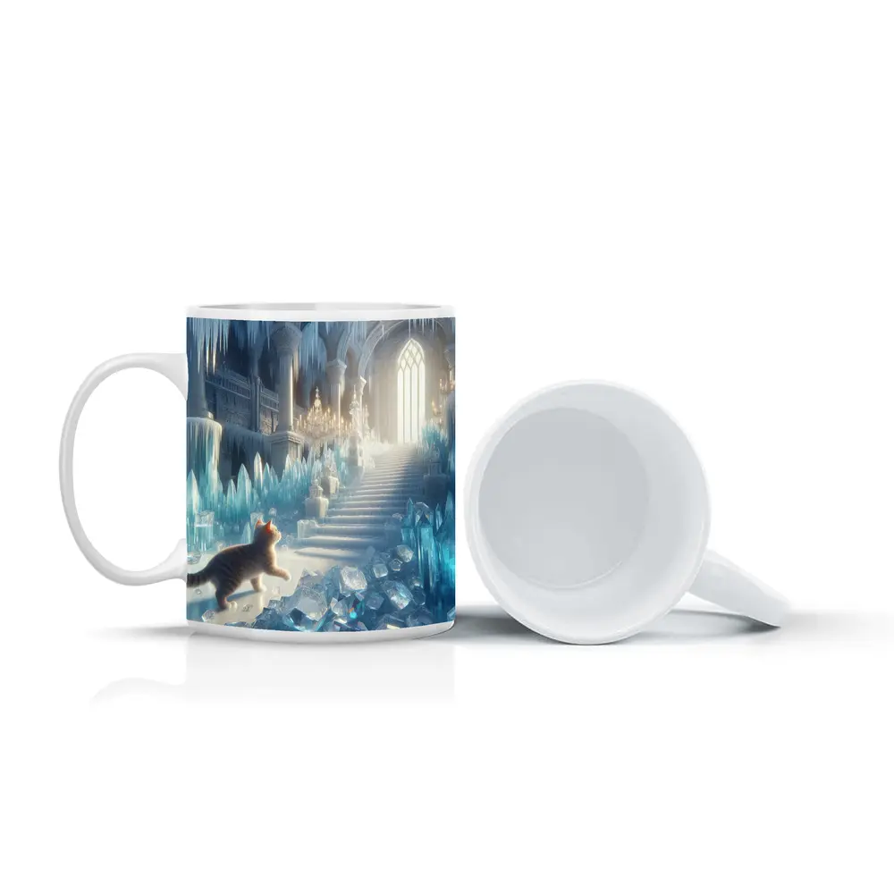 Cat Exploring Frozen Crystal Ice Palace – Mugs