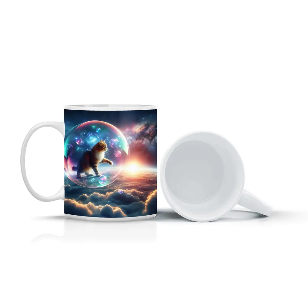 Cat Inside Bubble Floating Above Clouds – Mugs