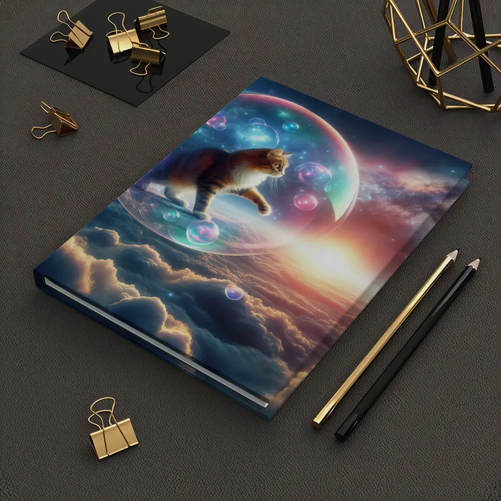 Cat Inside Bubble Floating Above Clouds – Notebooks