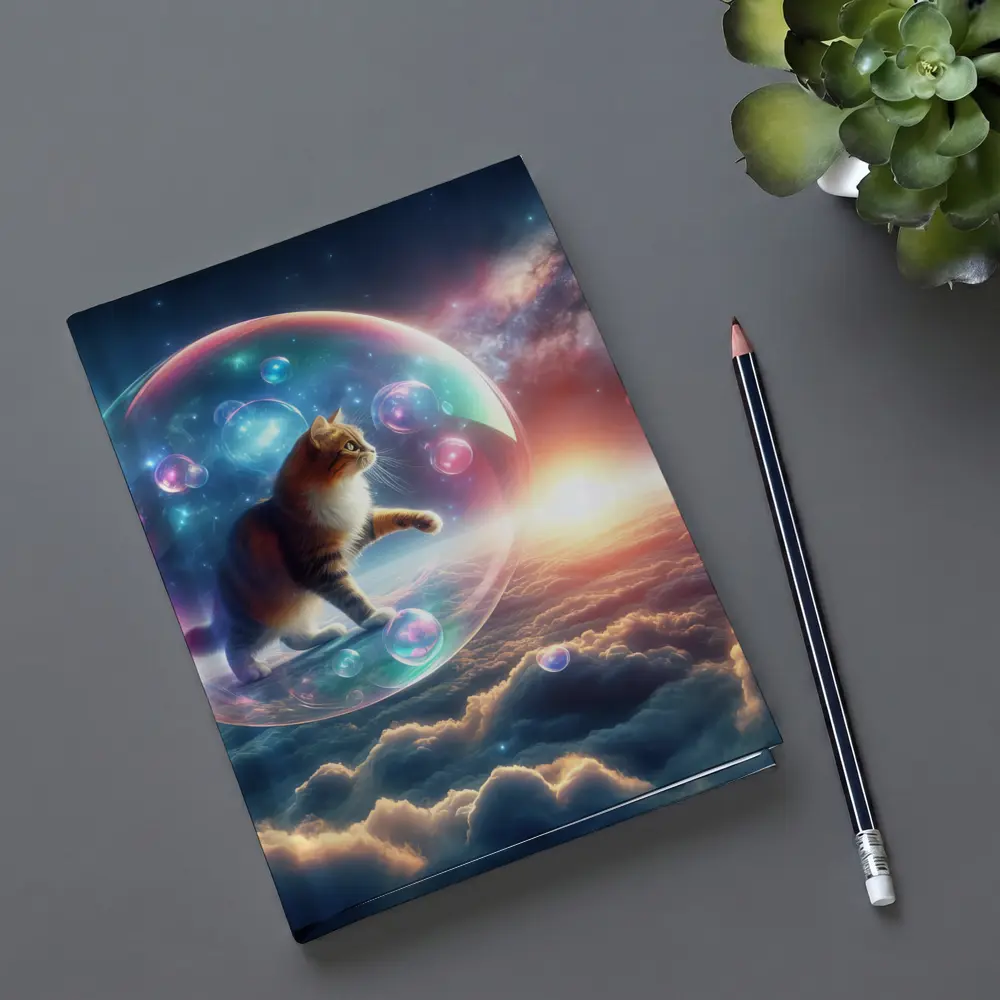 Cat Inside Bubble Floating Above Clouds – Notebooks