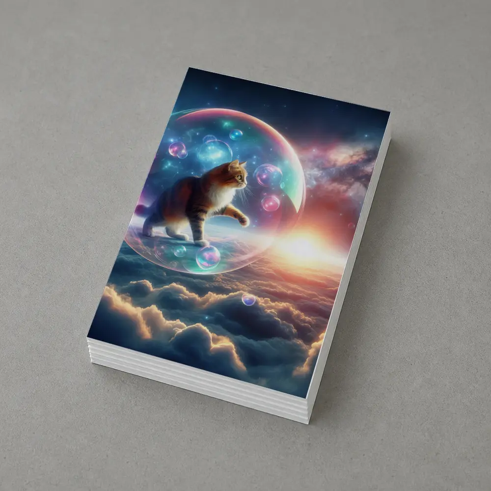 Cat Inside Bubble Floating Above Clouds – Postcards