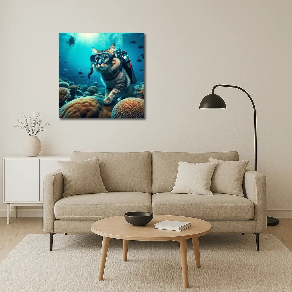 Tabby Cat Scuba Diving Coral Reef Underwater – Wall Art
