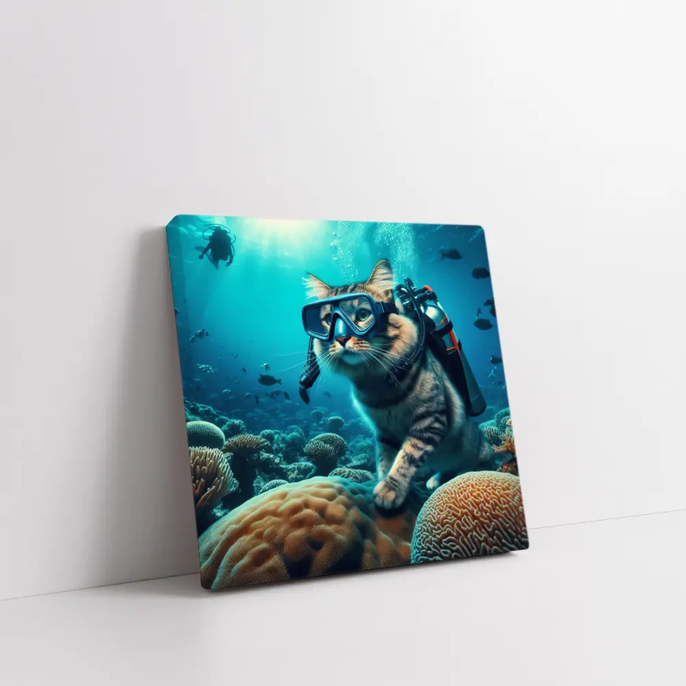 Tabby Cat Scuba Diving Coral Reef Underwater – Wall Art