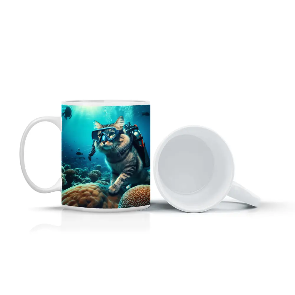 Tabby Cat Scuba Diving Coral Reef Underwater – Mugs