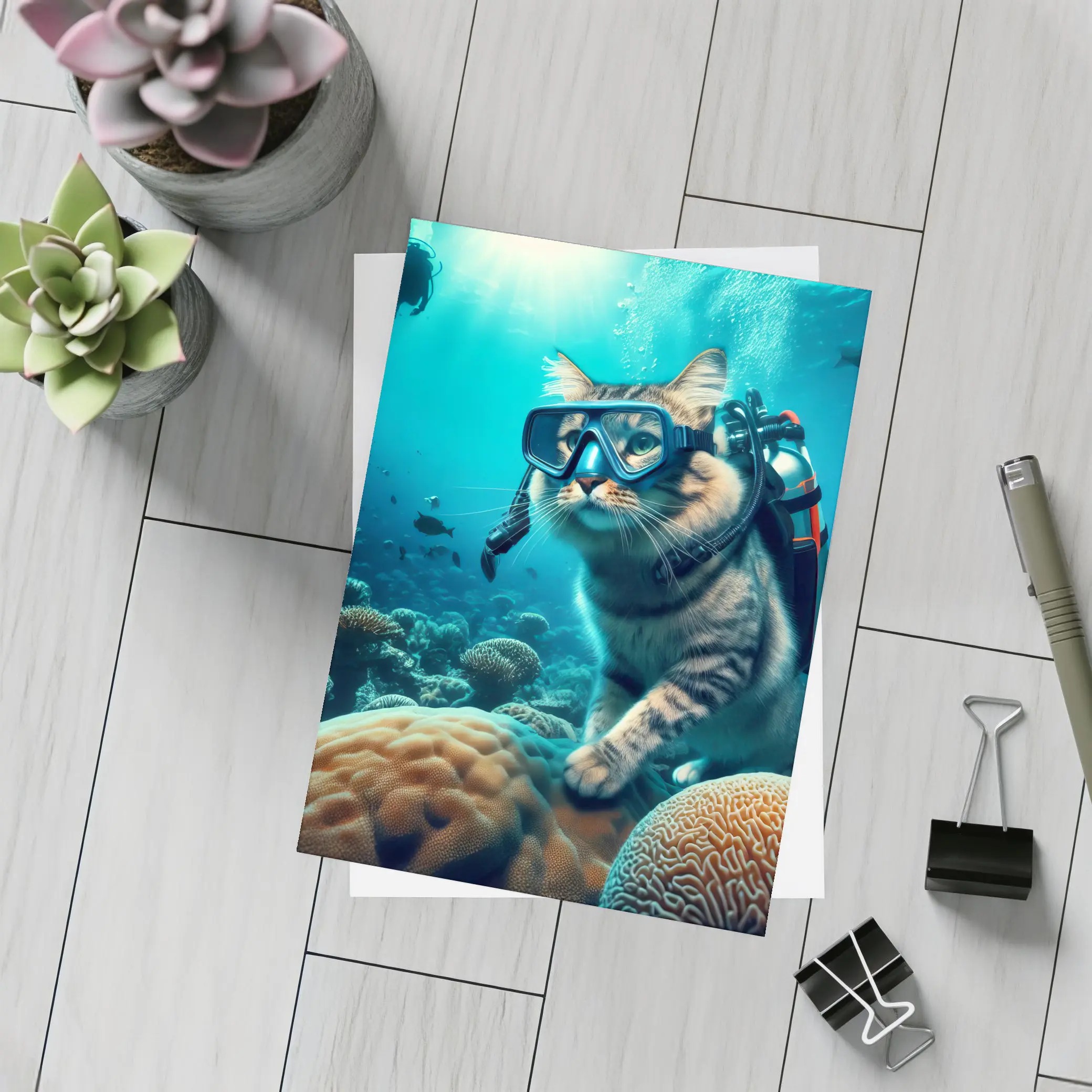 Tabby Cat Scuba Diving Coral Reef Underwater – Postcards