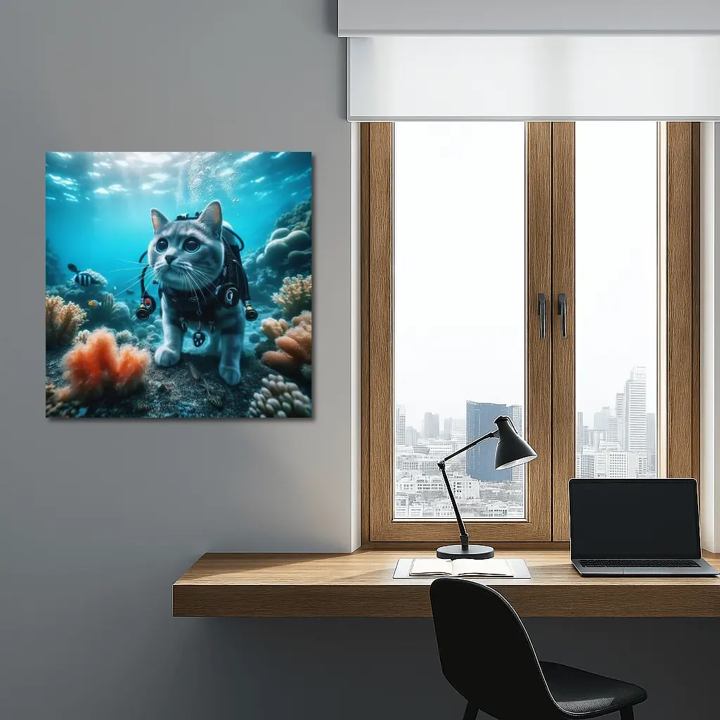 Gray Cat Scuba Diving Underwater Coral Reef – Wall Art