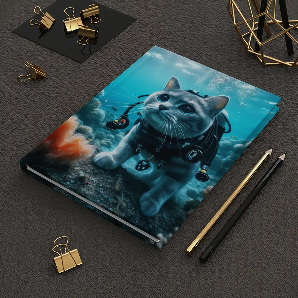 Gray Cat Scuba Diving Underwater Coral Reef – Notebooks