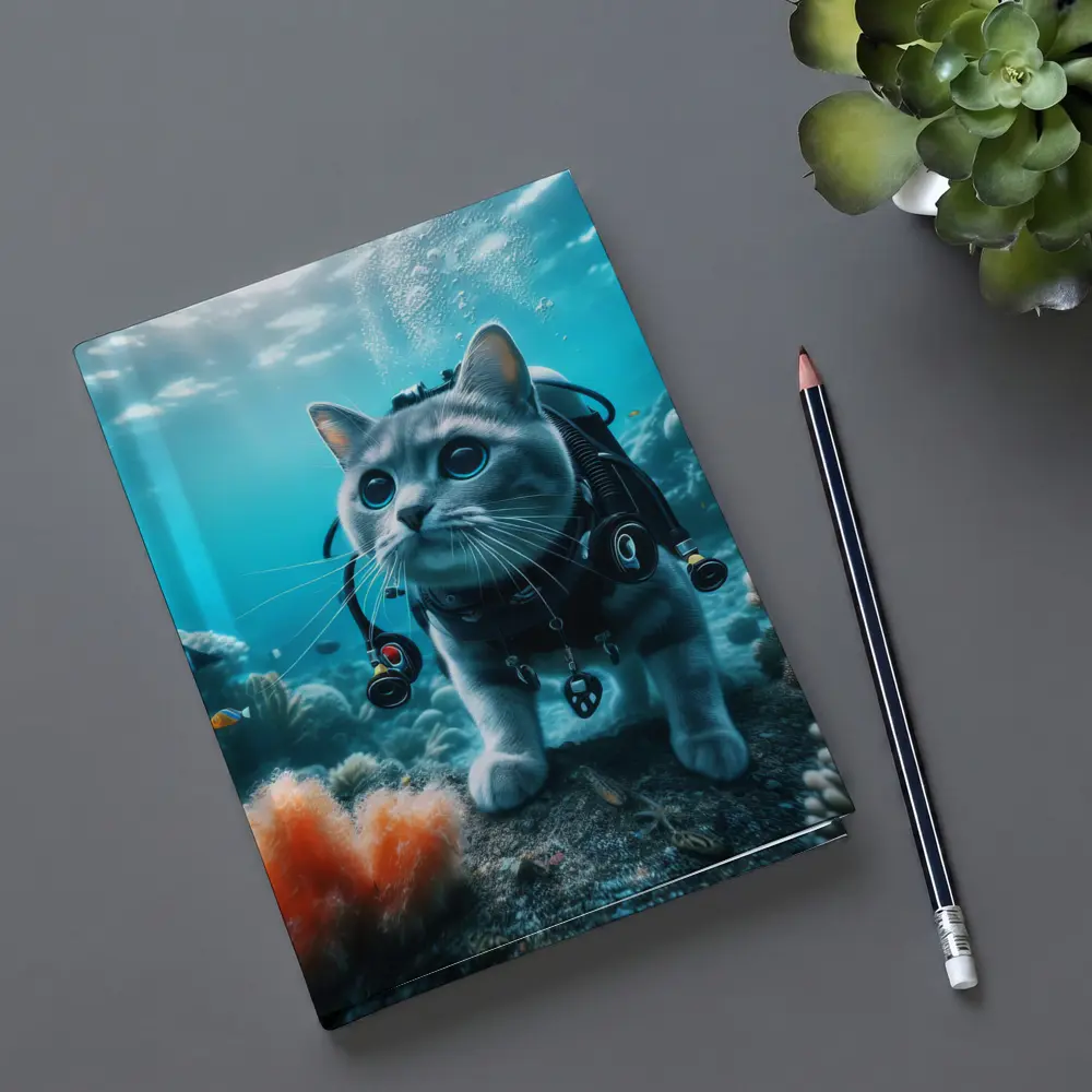 Gray Cat Scuba Diving Underwater Coral Reef – Notebooks