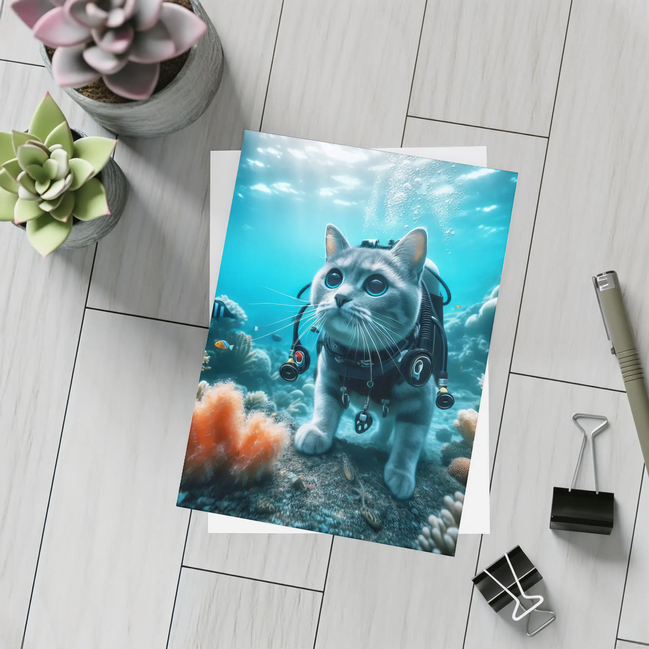 Gray Cat Scuba Diving Underwater Coral Reef – Postcards