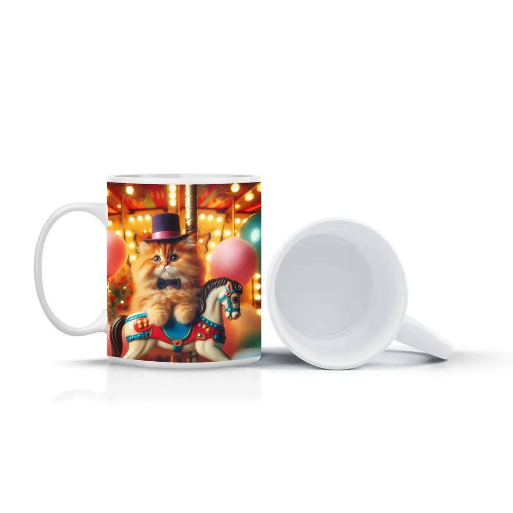 Fluffy Orange Cat Carousel Carnival Scene – Mugs