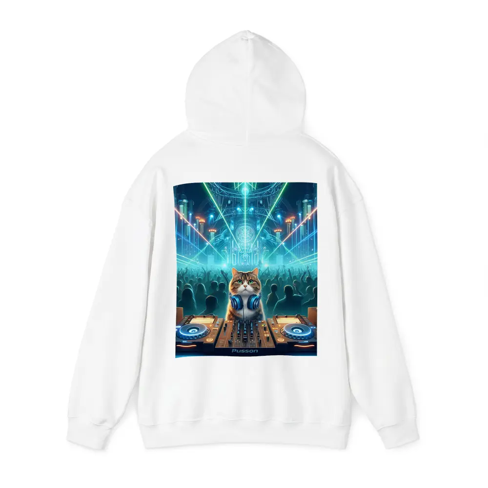 Cat DJ Spinning at Neon Rave Party – Hoodies