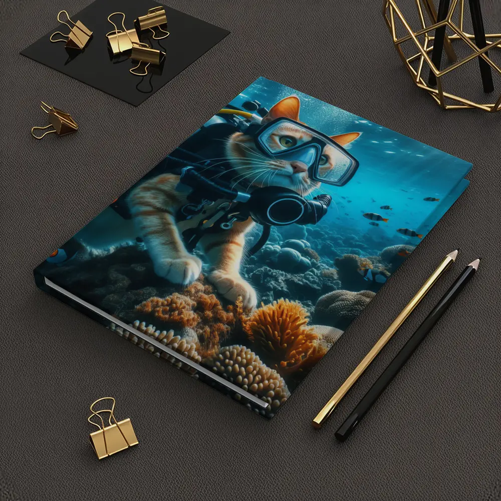 Orange Cat Scuba Diver Underwater Coral Reef – Notebooks