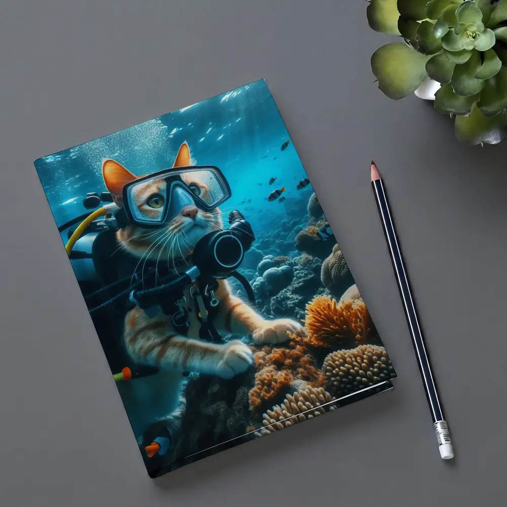 Orange Cat Scuba Diver Underwater Coral Reef – Notebooks