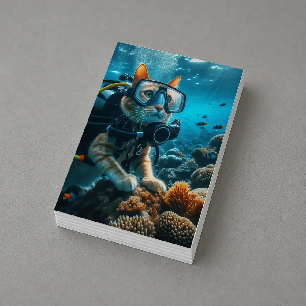 Orange Cat Scuba Diver Underwater Coral Reef – Postcards