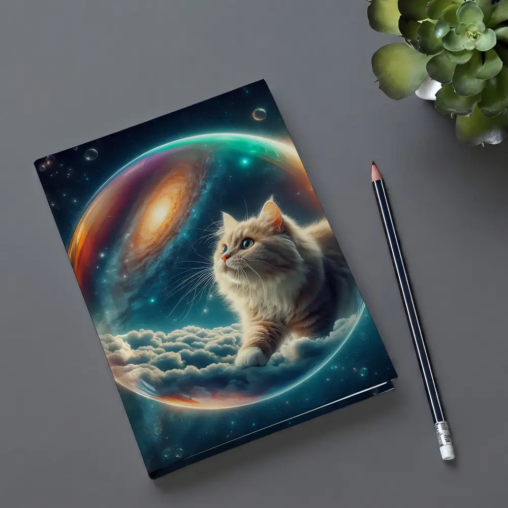 Fluffy Cat Floating Space Bubble Galaxy – Notebooks