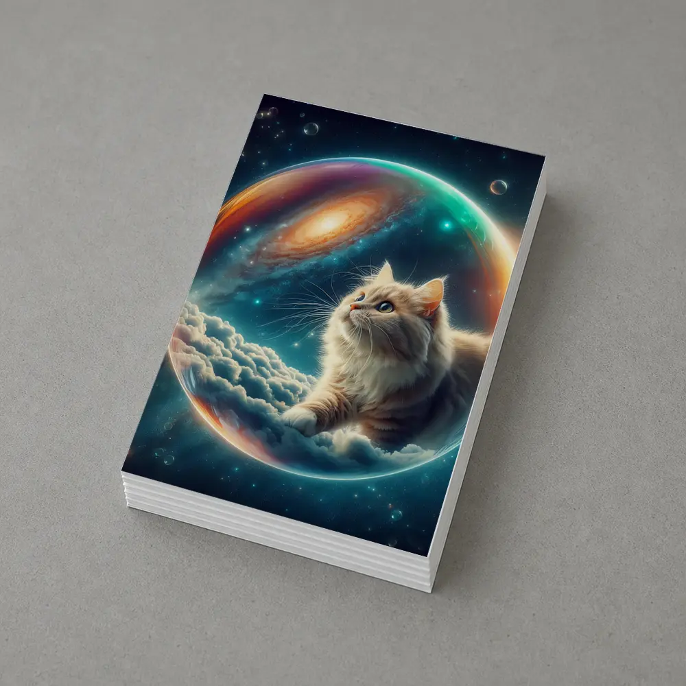 Fluffy Cat Floating Space Bubble Galaxy – Postcards