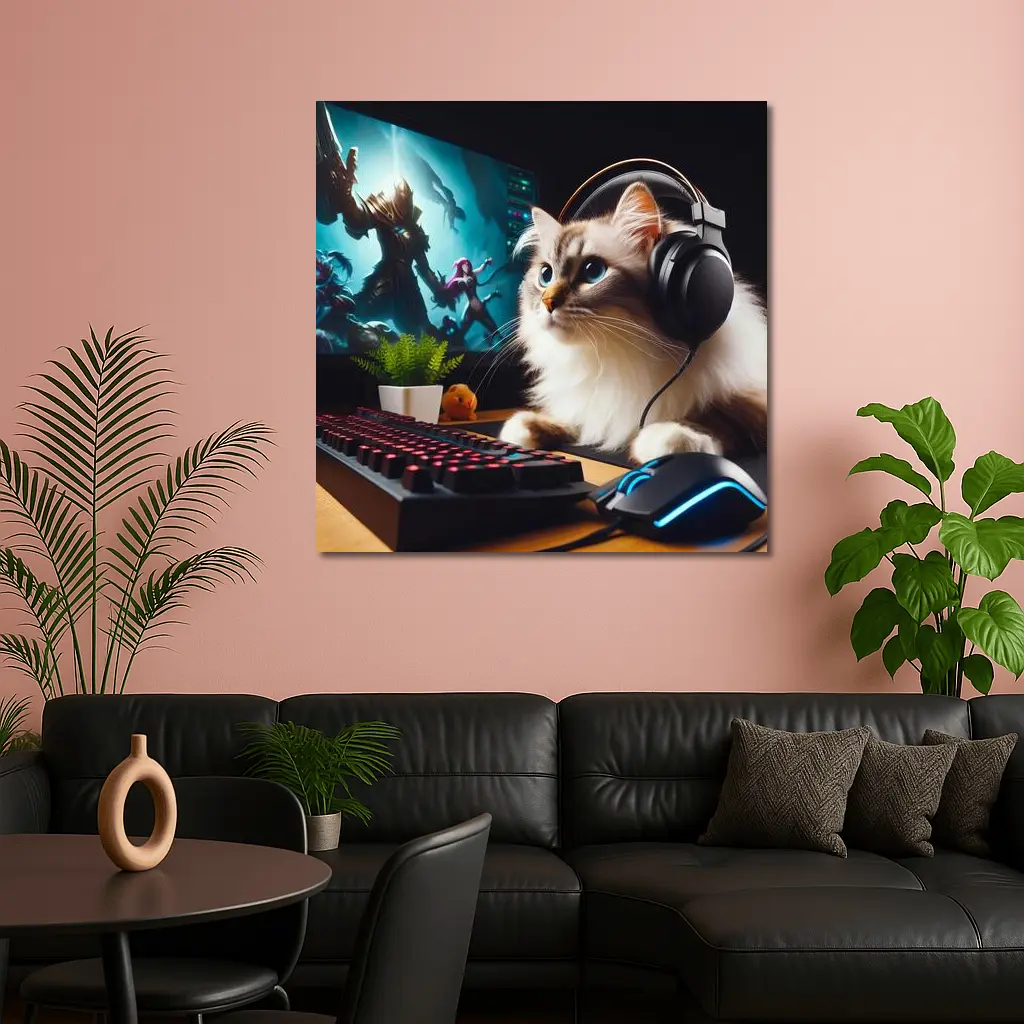 Ragdoll Cat Gaming Setup With Headphones – Wall Art