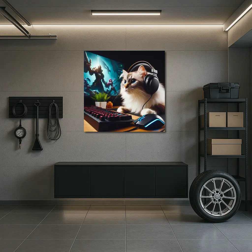 Ragdoll Cat Gaming Setup With Headphones – Wall Art