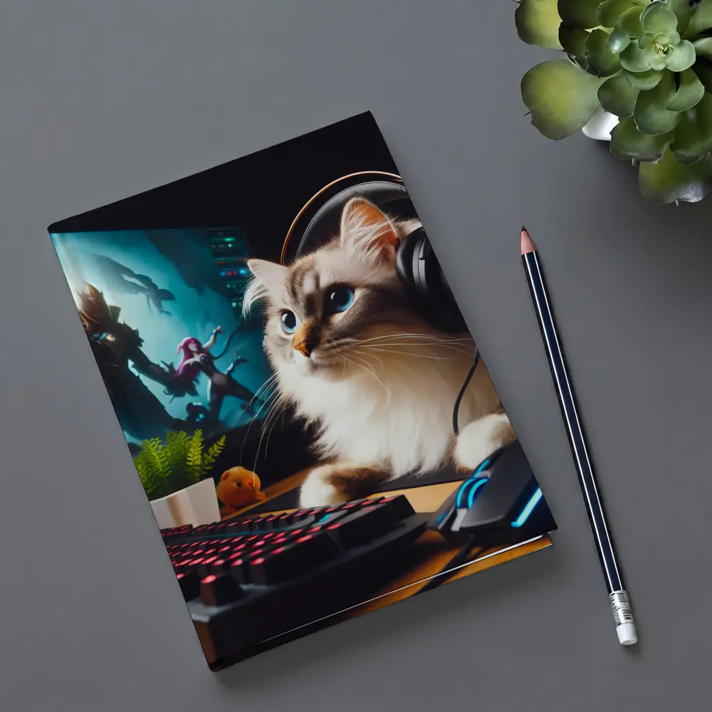 Ragdoll Cat Gaming Setup With Headphones – Notebooks