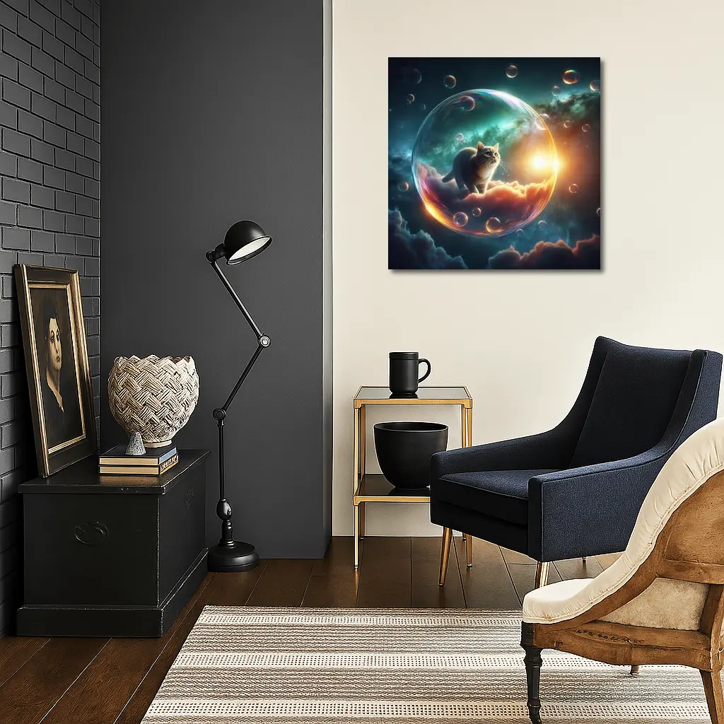 Cat Inside Bubble Cosmic Dream Sky – Wall Art