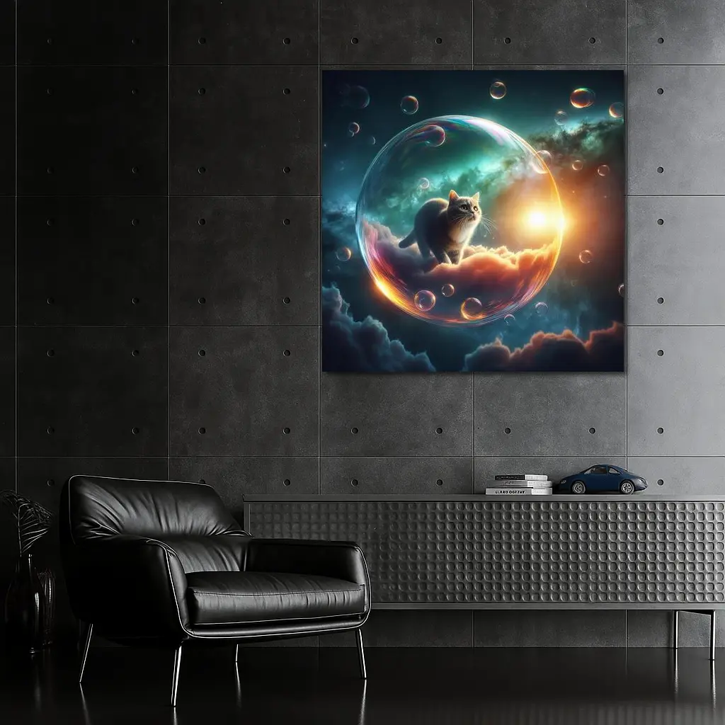 Cat Inside Bubble Cosmic Dream Sky – Wall Art