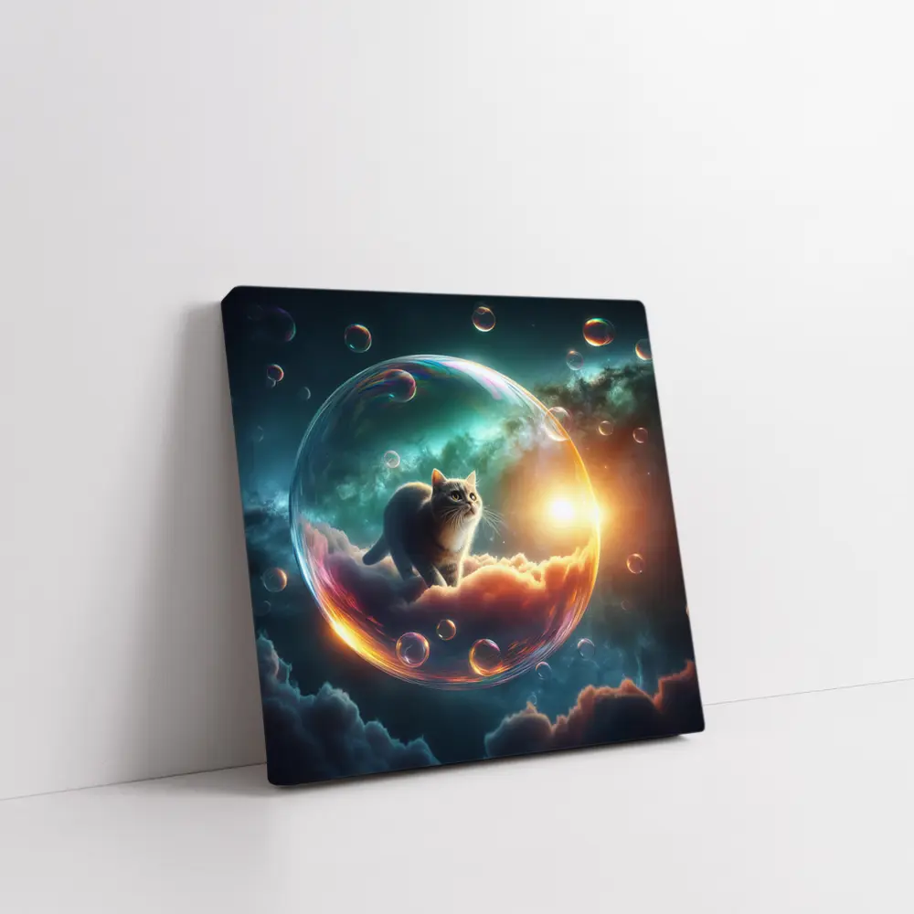 Cat Inside Bubble Cosmic Dream Sky – Wall Art